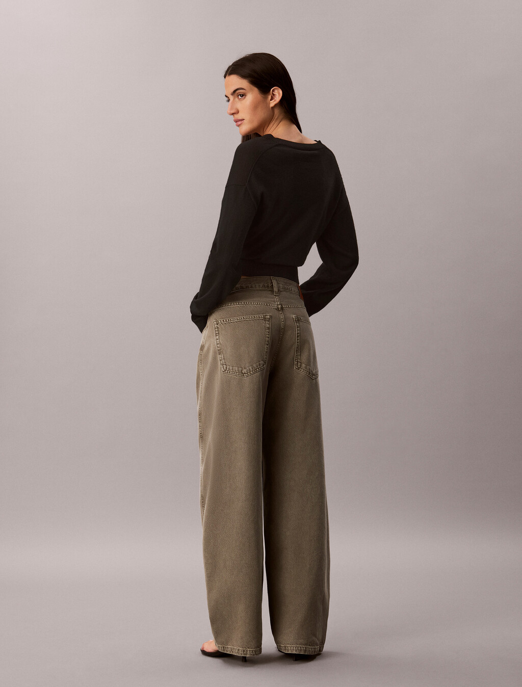Twisted Low Rise Baggy Cotton Lyocell Jeans, FADED OLIVE, hi-res