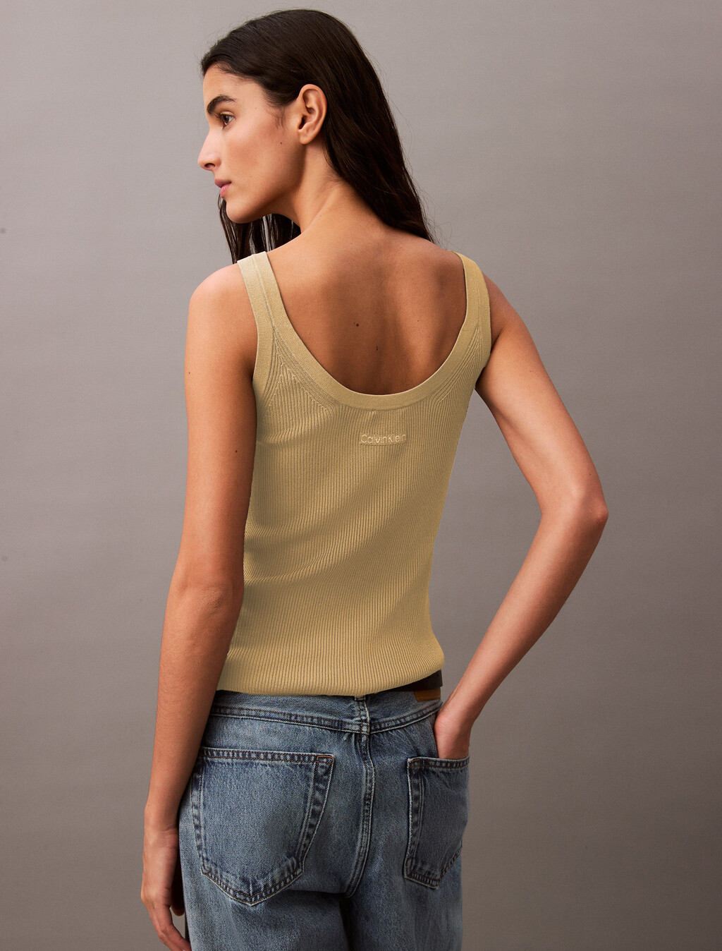 Viscose Rib Knit Tank Top, Turtledove, hi-res