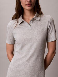 Cotton Lyocell Drape Polo Dress, B10 Grey Heather, hi-res