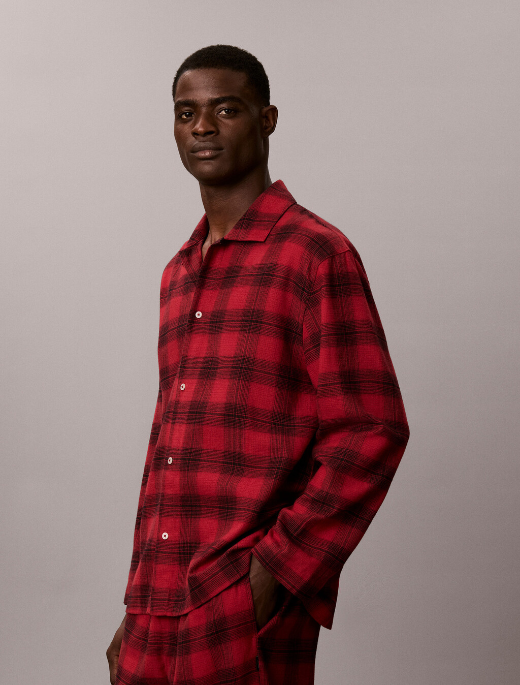 Flannel Pyjama Top, 21634 Domino Plaid Rio Red, hi-res