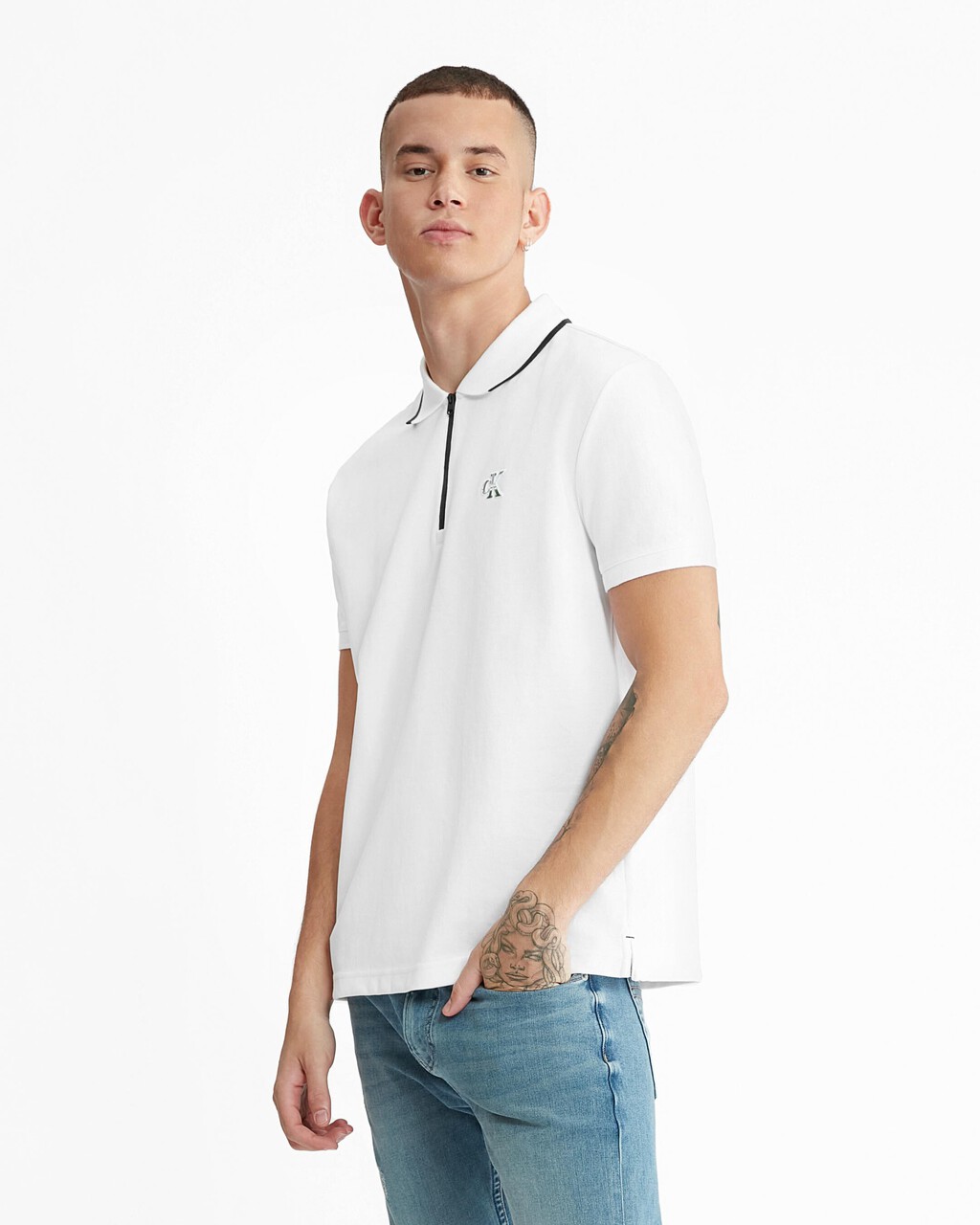 Premium Capsule Zip Polo, Bright White, hi-res