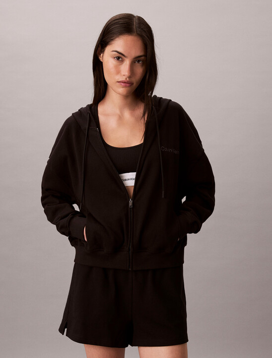 Logo Cotton Jersey Zip Thru Hoodie