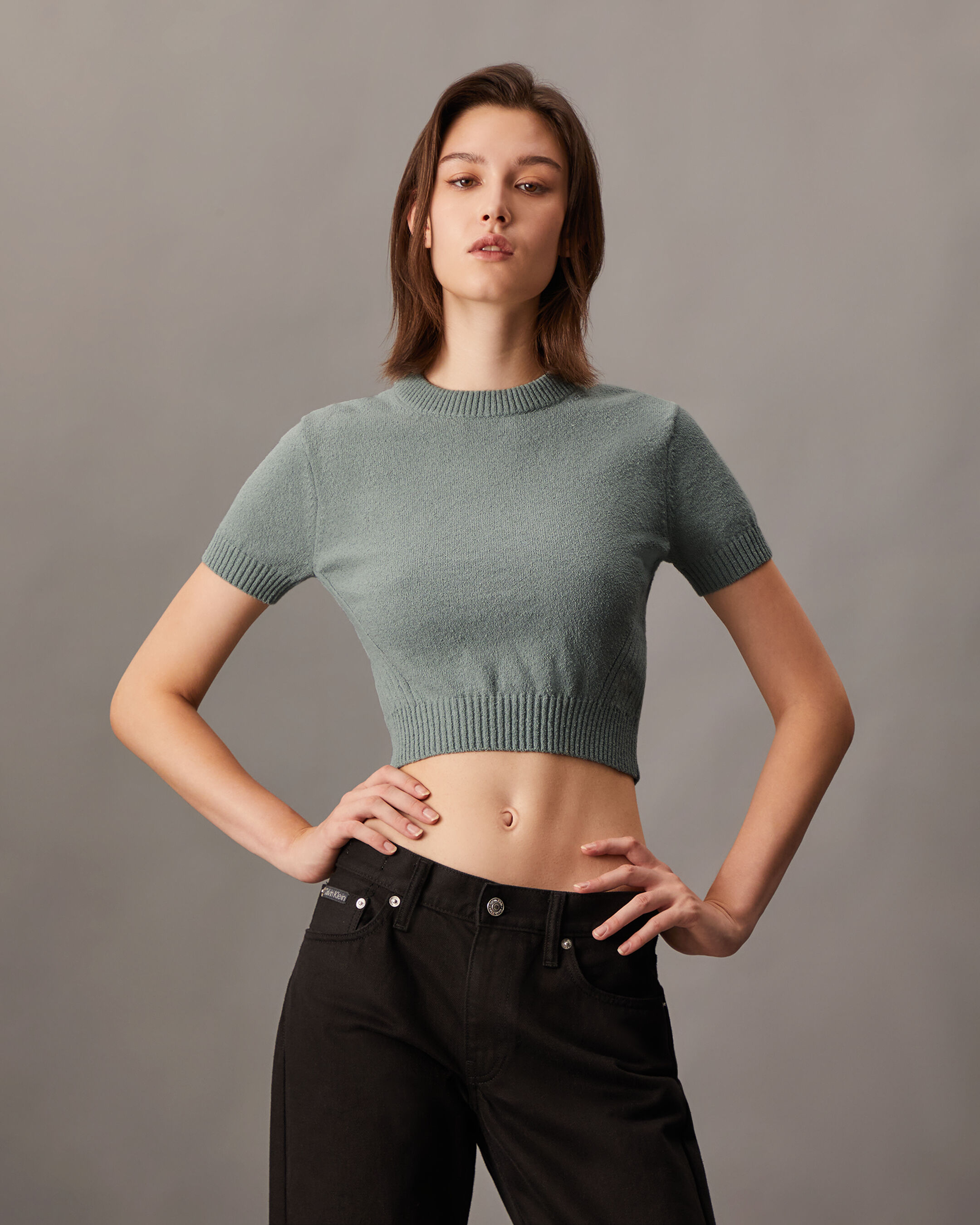 Cropped Short Sleeve Sweater grey Calvin Klein Malaysia