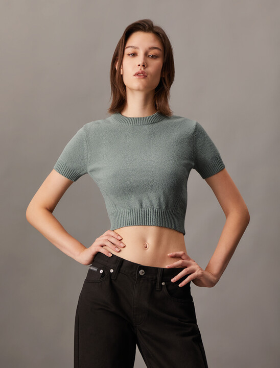 Cropped Short Sleeve Sweater