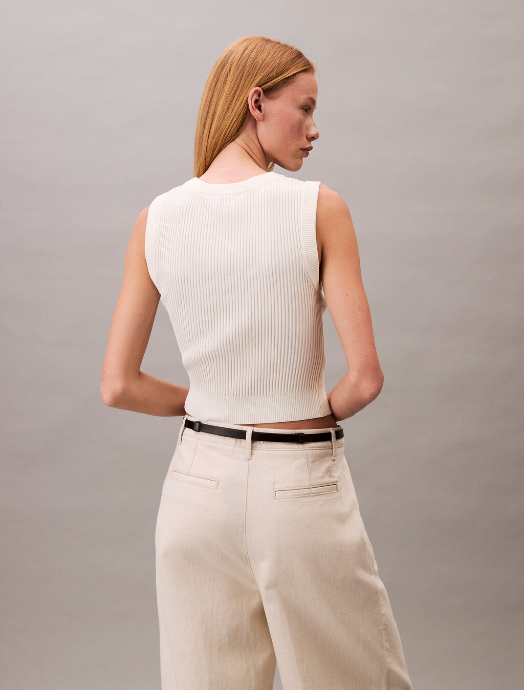 Soft Ribbed Crew Neck Vest, Blanc De Blanc, hi-res
