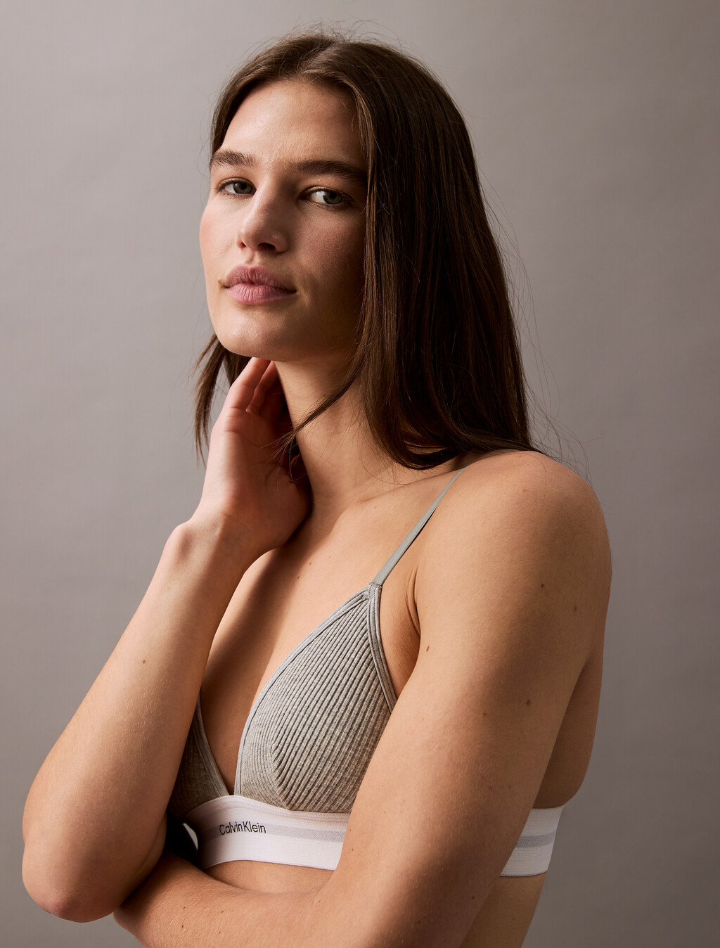 Cotton Modal Stretch Rib Lightly Lined Triangle Bra, Grey Heather, hi-res