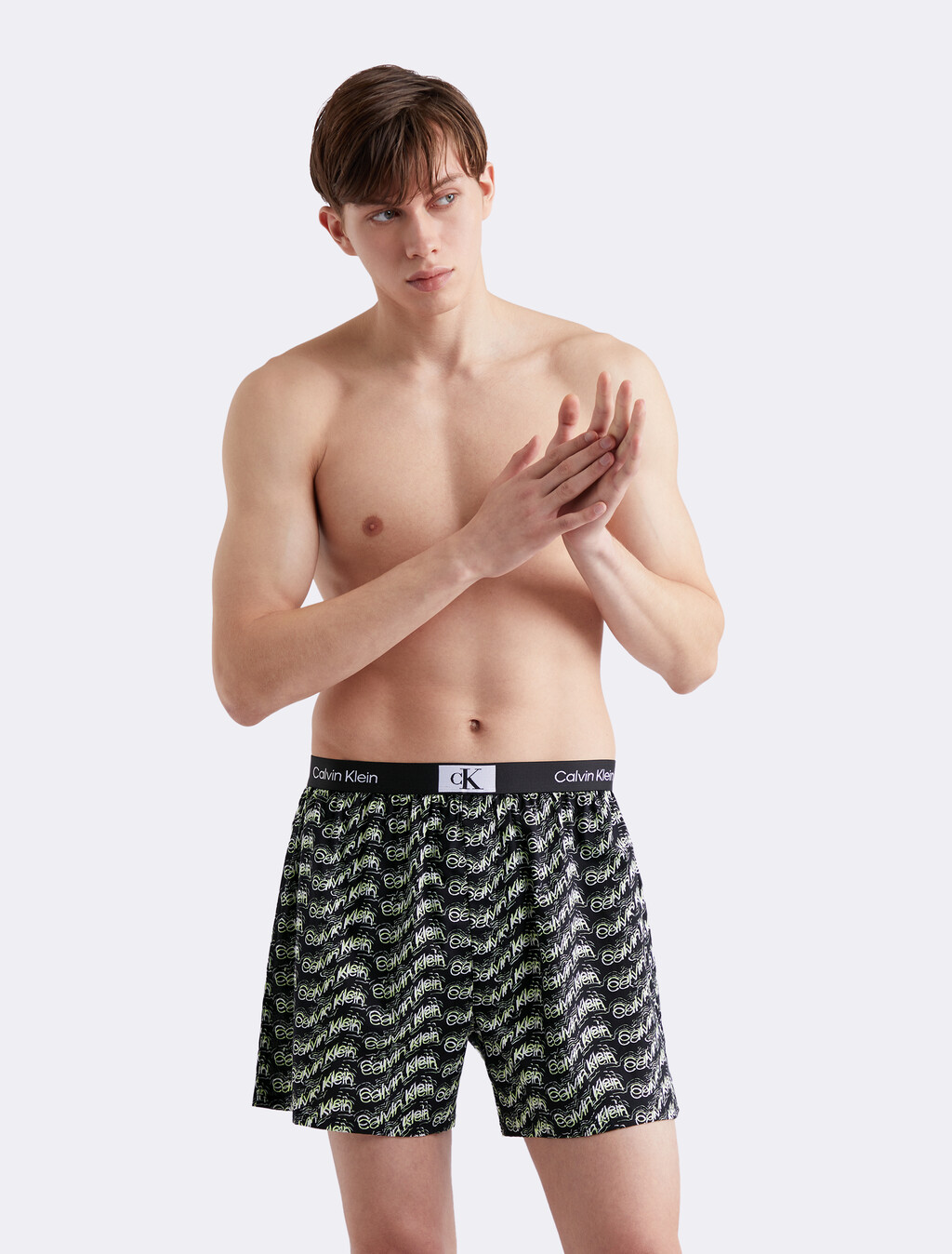 Calvin Klein 1996 Woven Cotton Boxers, PRINT BLACK, hi-res