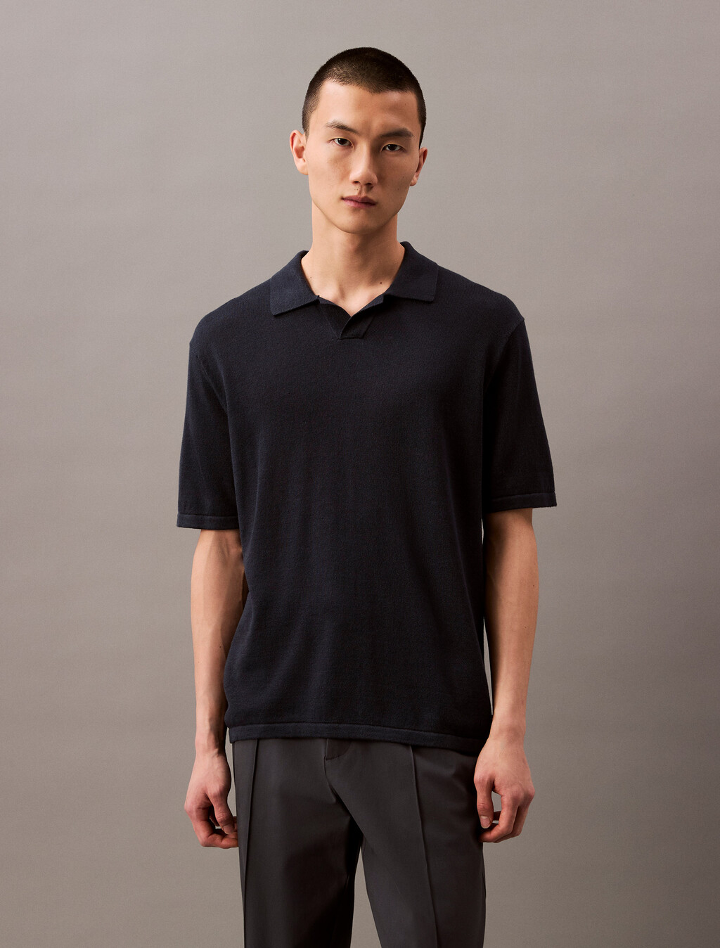 Linen Blend Short Sleeve Jumper, Carbon, hi-res