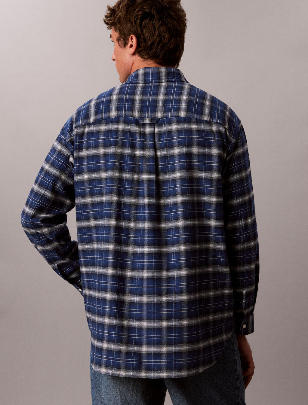 Oversized Plaid Shirt, Estate Blue, hi-res