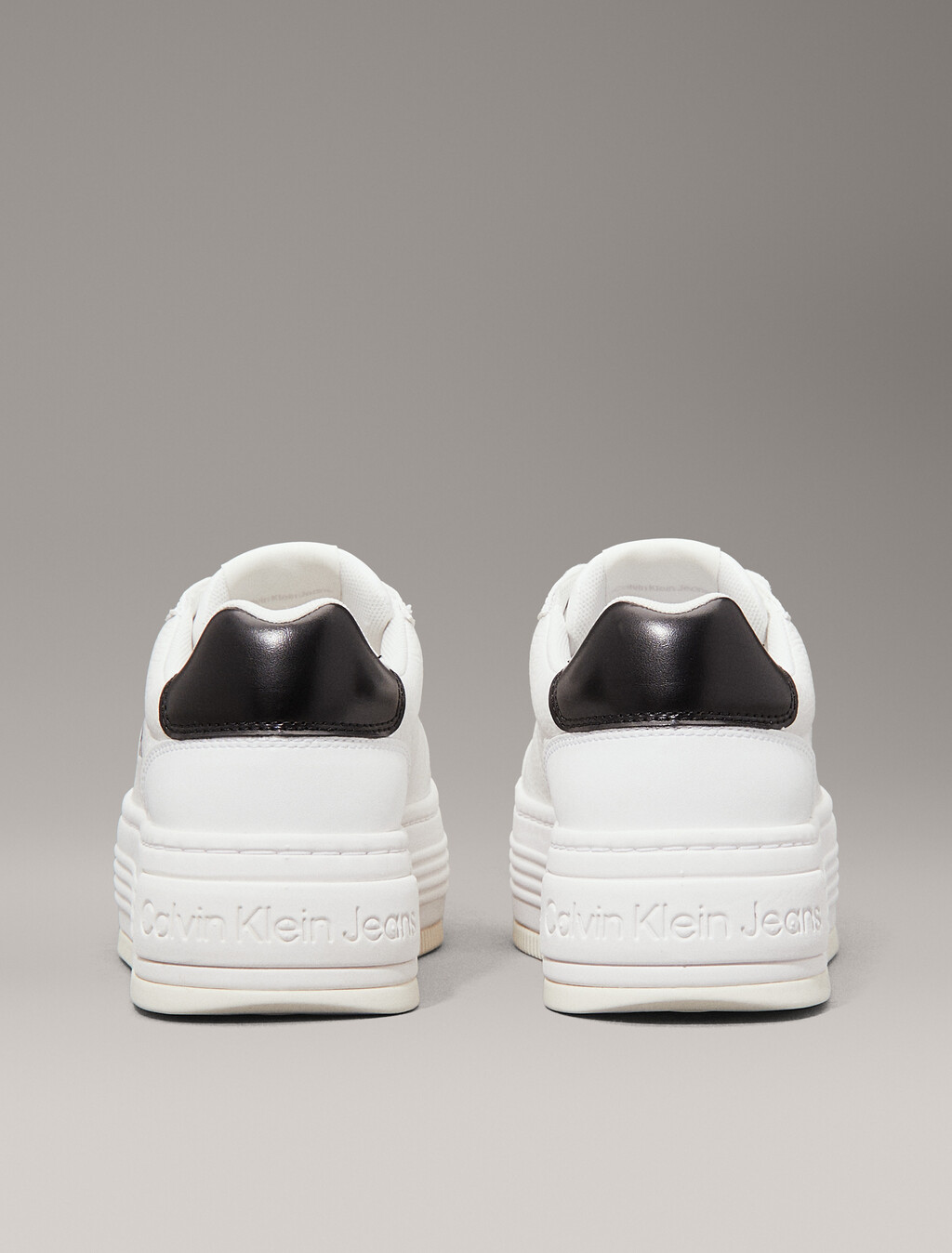 Leather Platform Trainers, Bright White/Black, hi-res