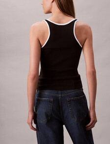 Contrast Trim Ribbed Tank Top, Black Combo, hi-res