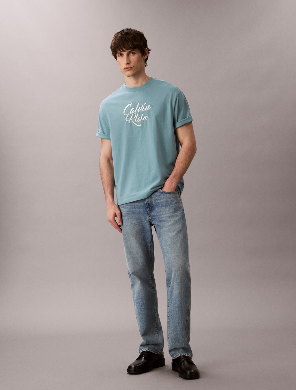 Script Logo Graphic Relaxed T-Shirt, Smoke Blue, hi-res