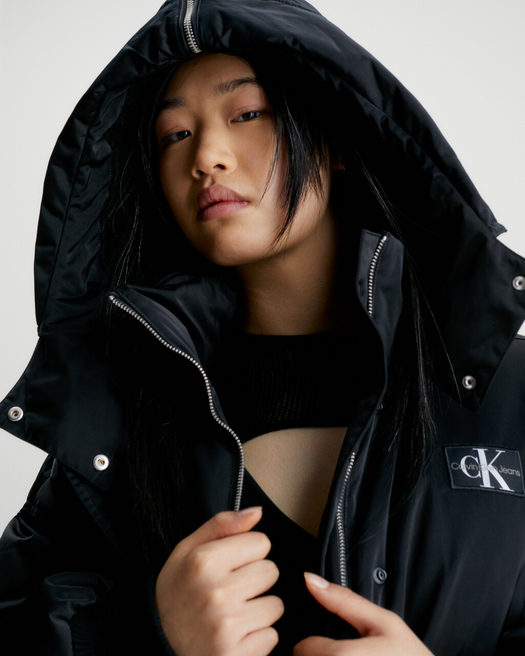 Oversized Hooded Bomber Jacket, Ck Black, hi-res