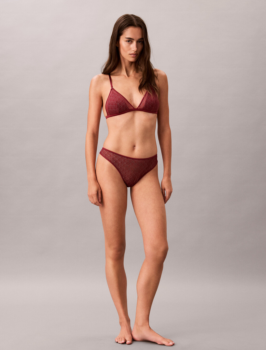 Unlined Triangle Bra - Emblem Mesh, Established Red, hi-res