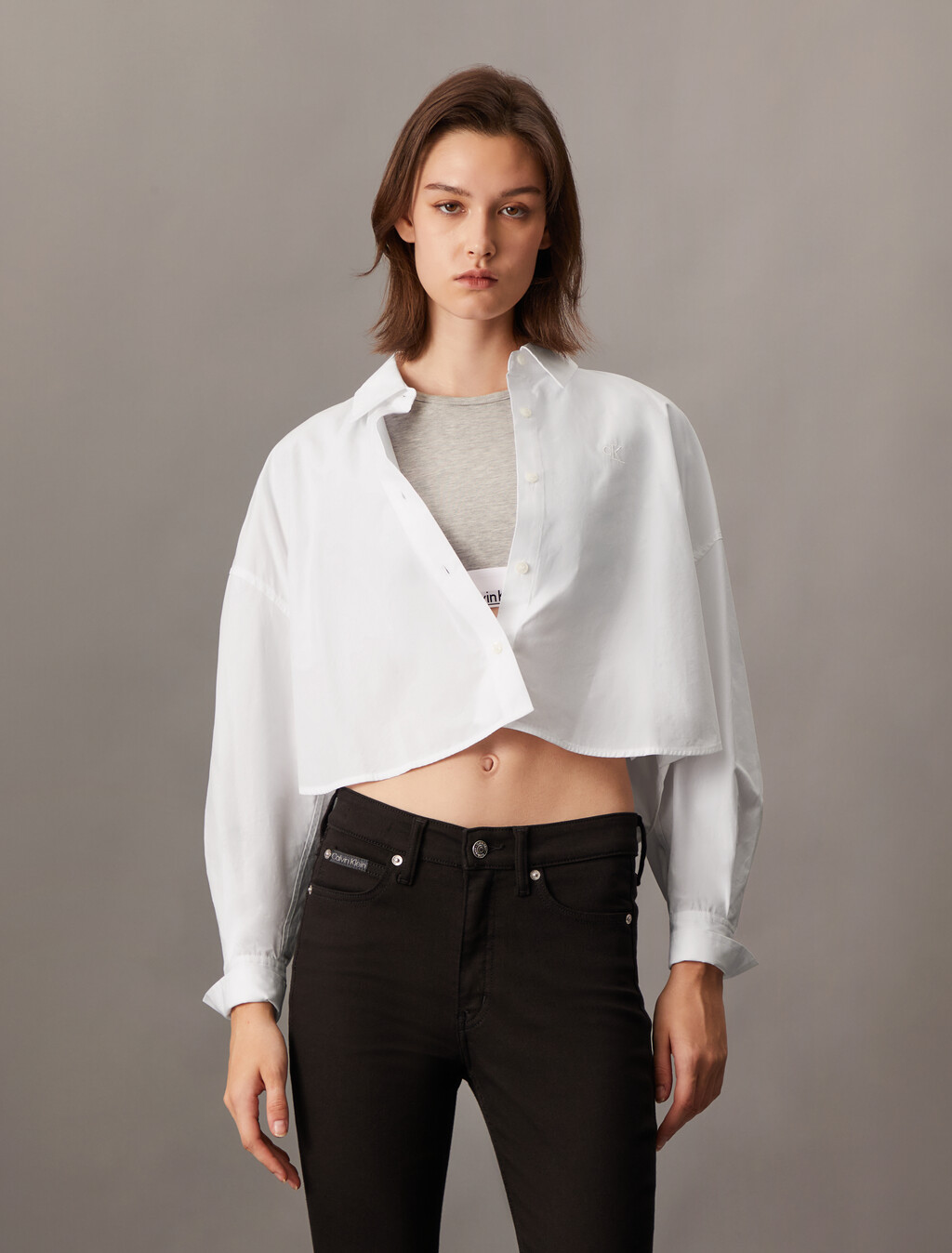 Cropped Stripe Shirt, Bright White, hi-res