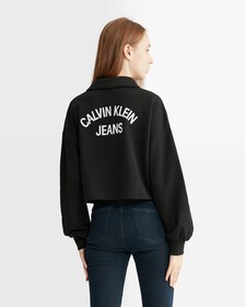 Varsity Polo Neck Pullover Sweatshirt, Ck Black, hi-res