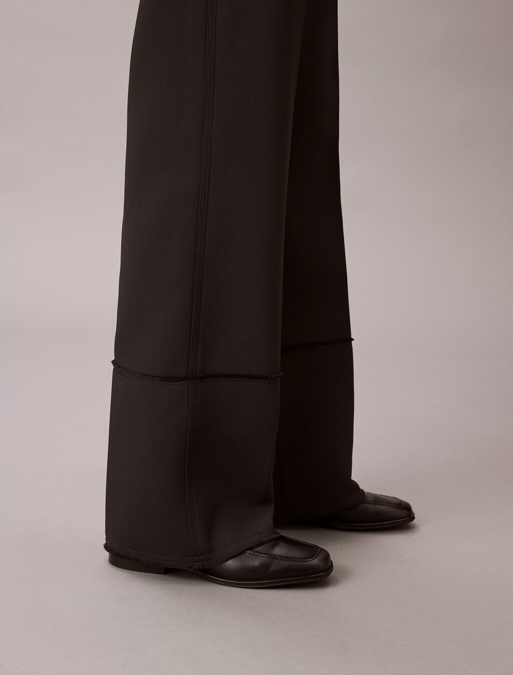Wool Blend Gabardine Raw Edge Trousers, Black, hi-res