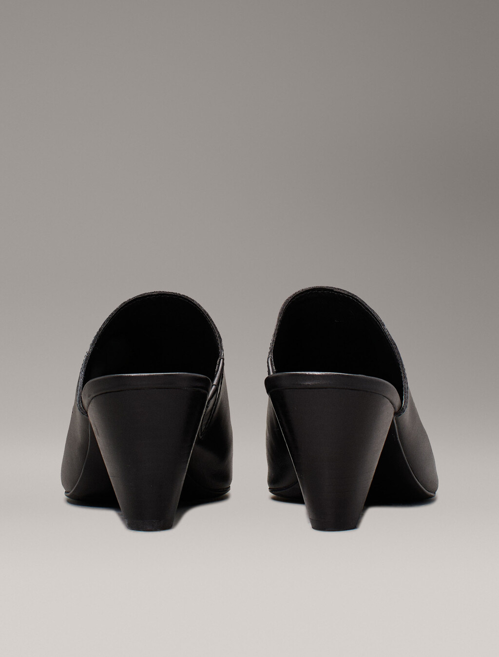 Leather Cone Heel Mules, Triple Black, hi-res