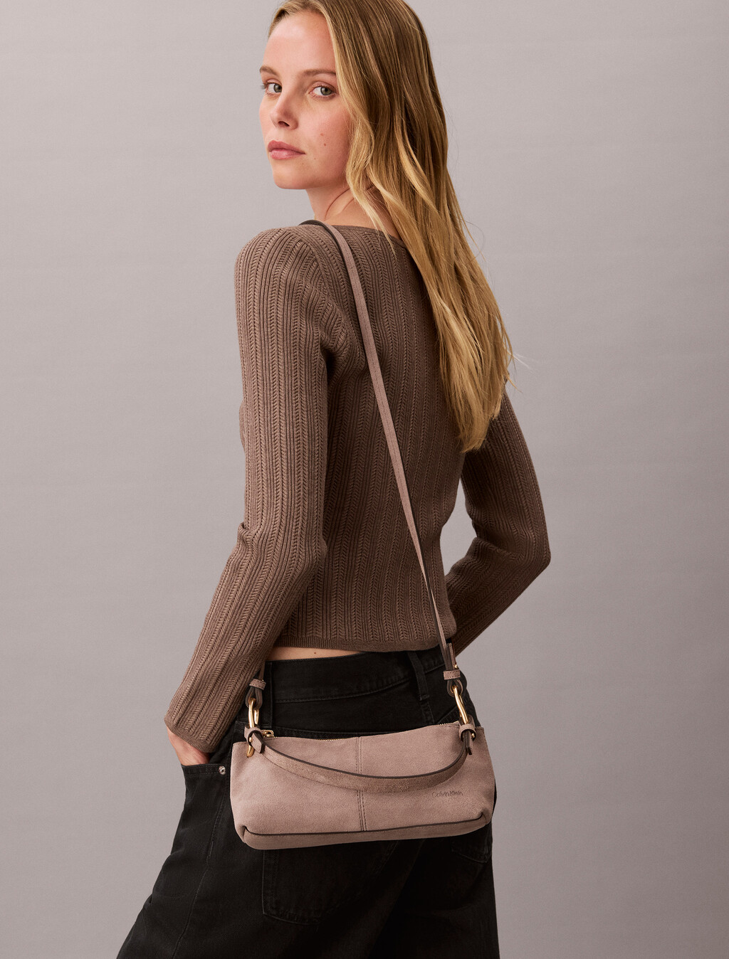 Small Soft Suede Shoulder Bag, Moonstruck Suede, hi-res