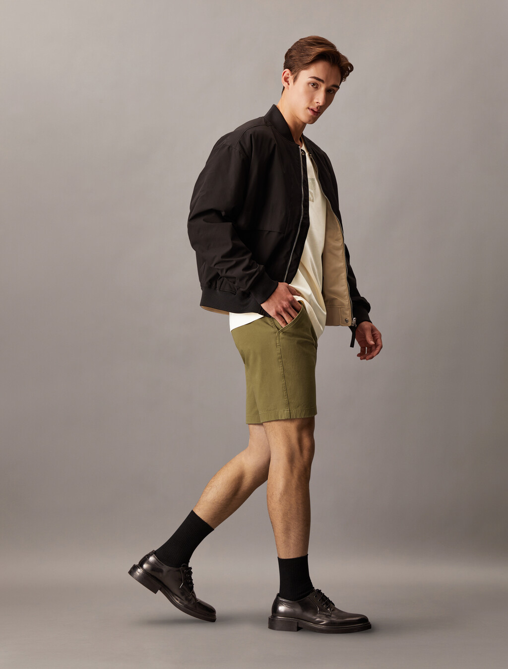 Essential Cotton Lyocell Chino Shorts, Gothic Olive, hi-res