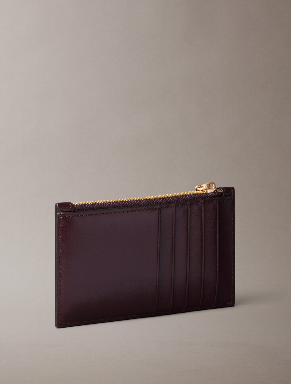 Leather Zip Card Holder, Fudge, hi-res