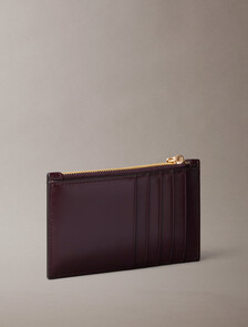 Leather Zip Card Holder, Fudge, hi-res