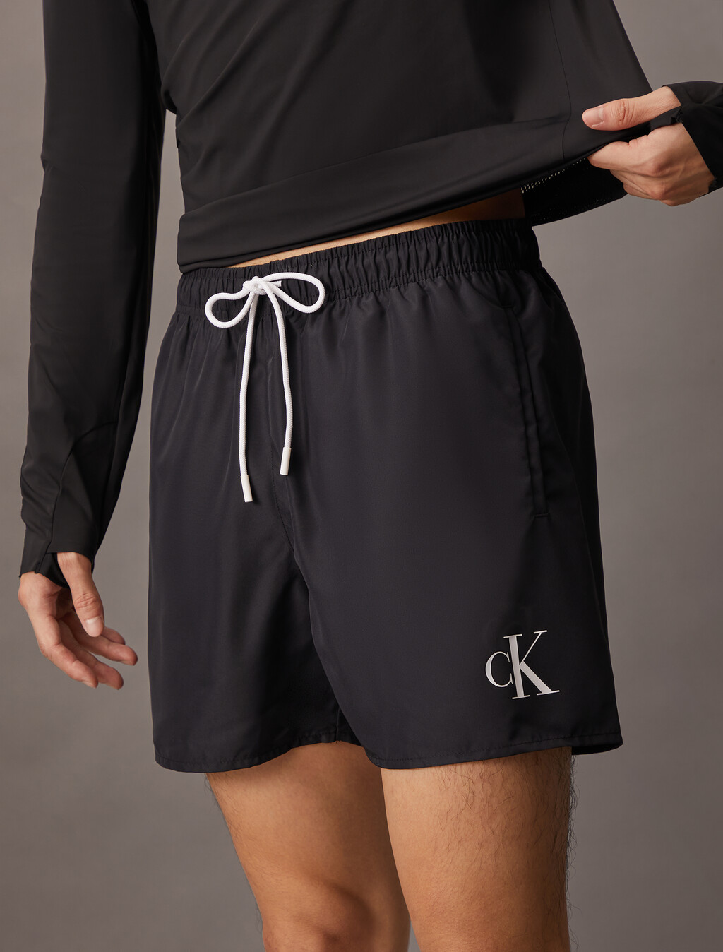 Medium Drawstring Swim Shorts - CK Monogram, Pvh Black, hi-res