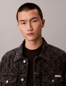 90s Signature Emblem Jacquard Denim Trucker, BLACK EMBLEM, hi-res