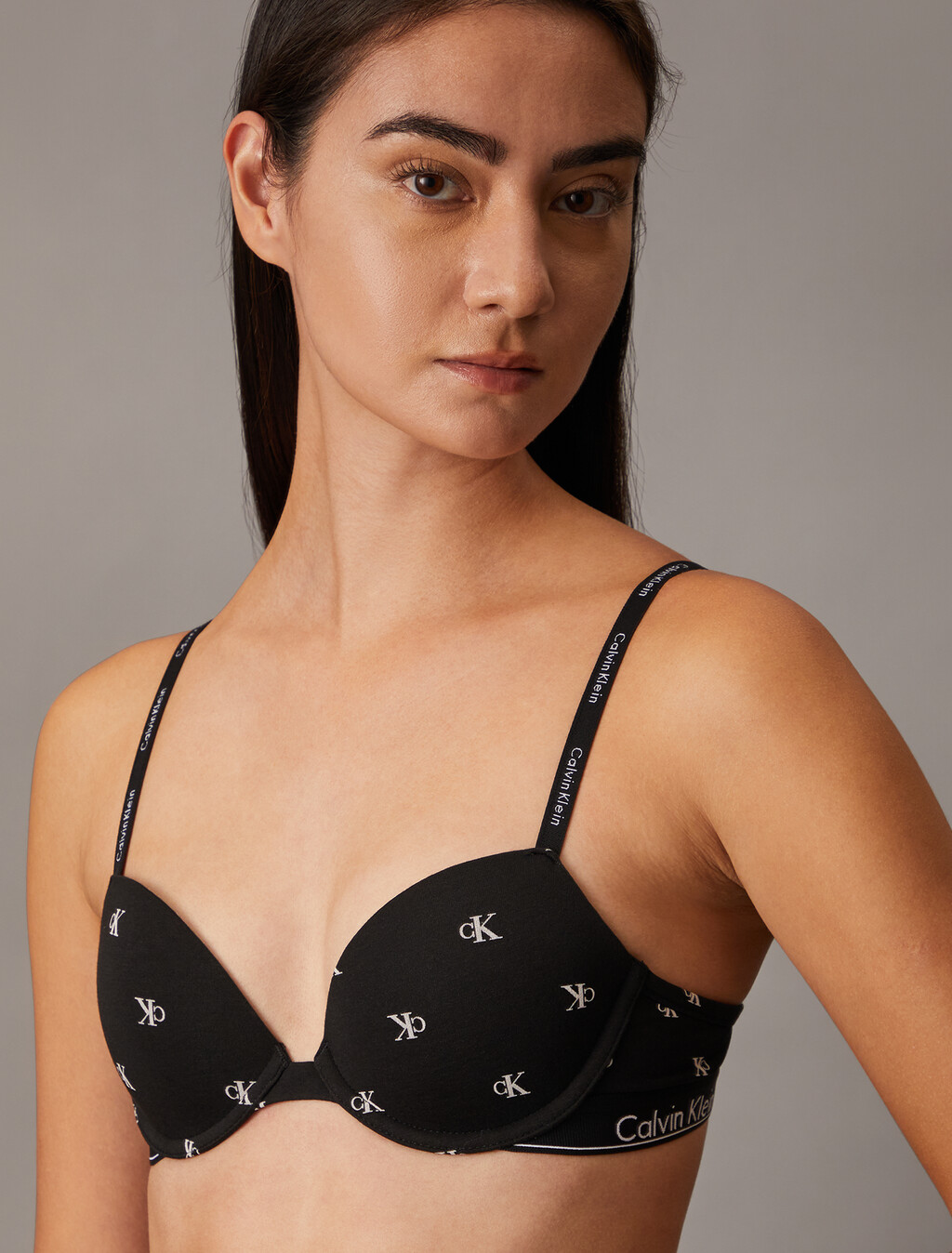 Icon Cotton Lightly Lined Demi Bra, DIAMOND LOGO+BLACK, hi-res