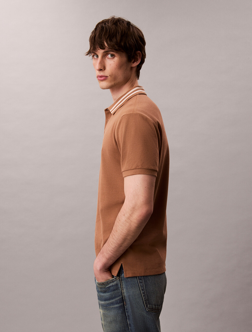 Monogram Logo Pique Tipped Classic Polo Shirt, Tigers Eye, hi-res