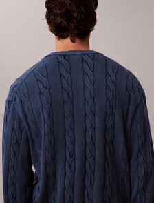 Garment-Dyed Cable Knit Sweater, Pageant Blue, hi-res