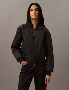 Padded Nylon Bomber Jacket, Black, hi-res