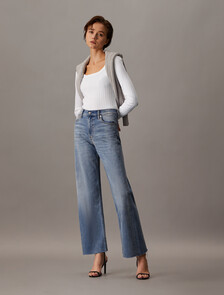 Boat Neck Rib Knit Slim Top, Bright White, hi-res