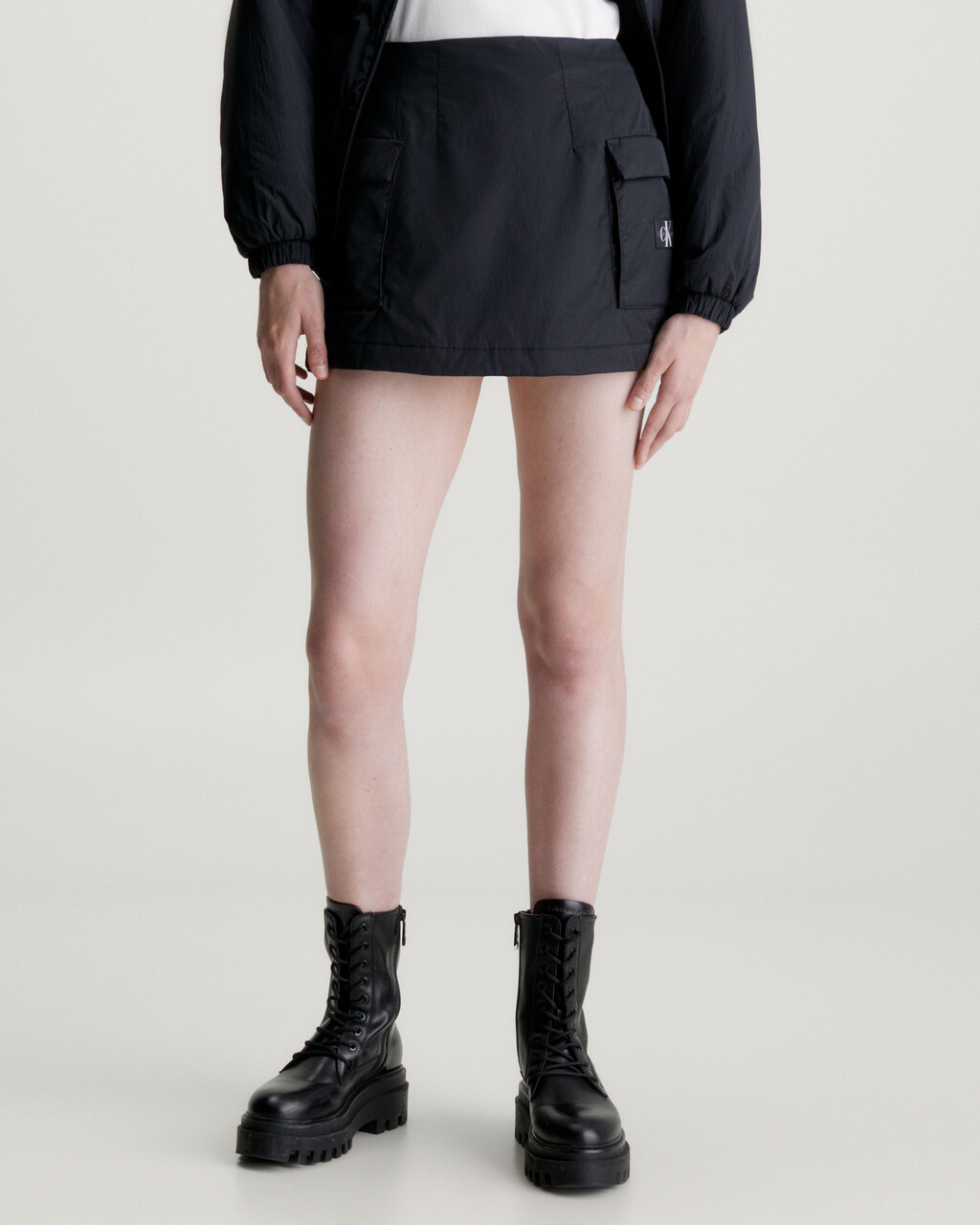 Padded Nylon Cargo Mini Skirt, Ck Black, hi-res