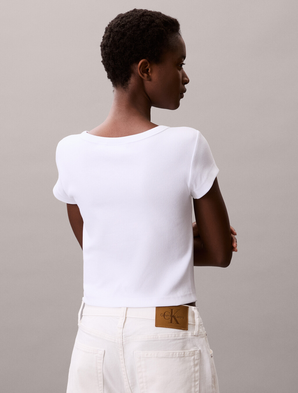 Cotton Stretch Rib Baby Tee, Bright White, hi-res