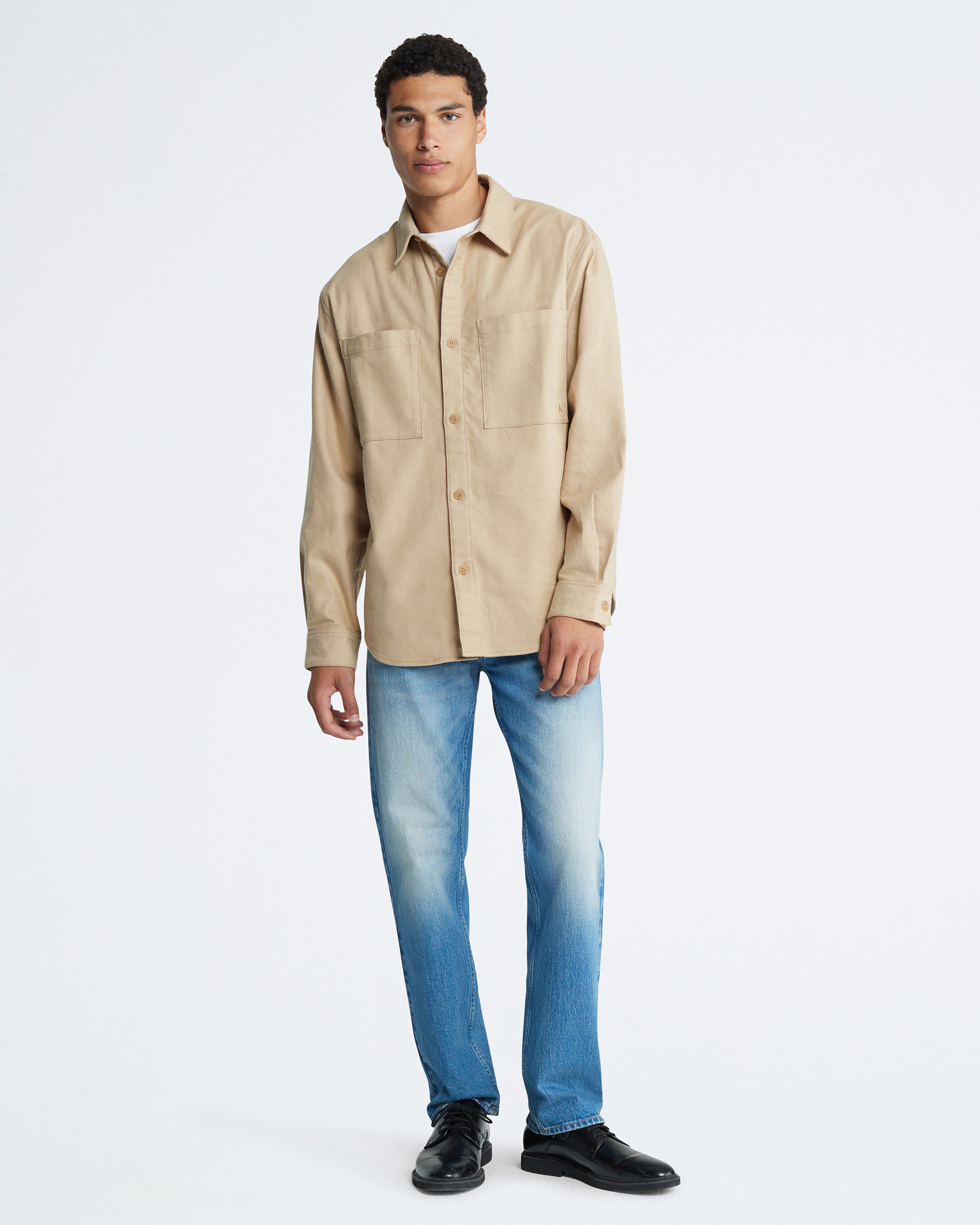 Oversized Flannel Button Down Shirt Jacket brown Calvin Klein