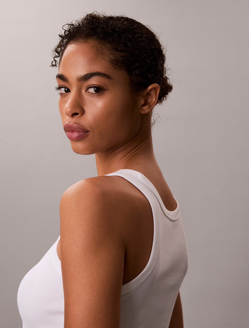 Slim Ribbed Cotton Tank Top, Bright White, hi-res