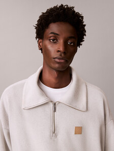 Brushed Rib 1/4 Zip Emblem Logo Sweatshirt, Chalk, hi-res