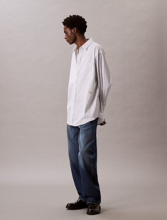 Cotton Stripe Relaxed Button-Down Shirt