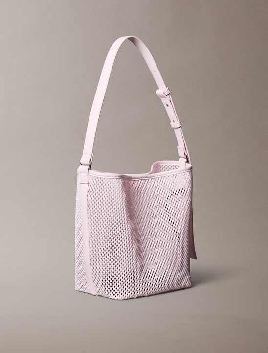 Mesh Emblem Logo Bucket Bag with Pouch