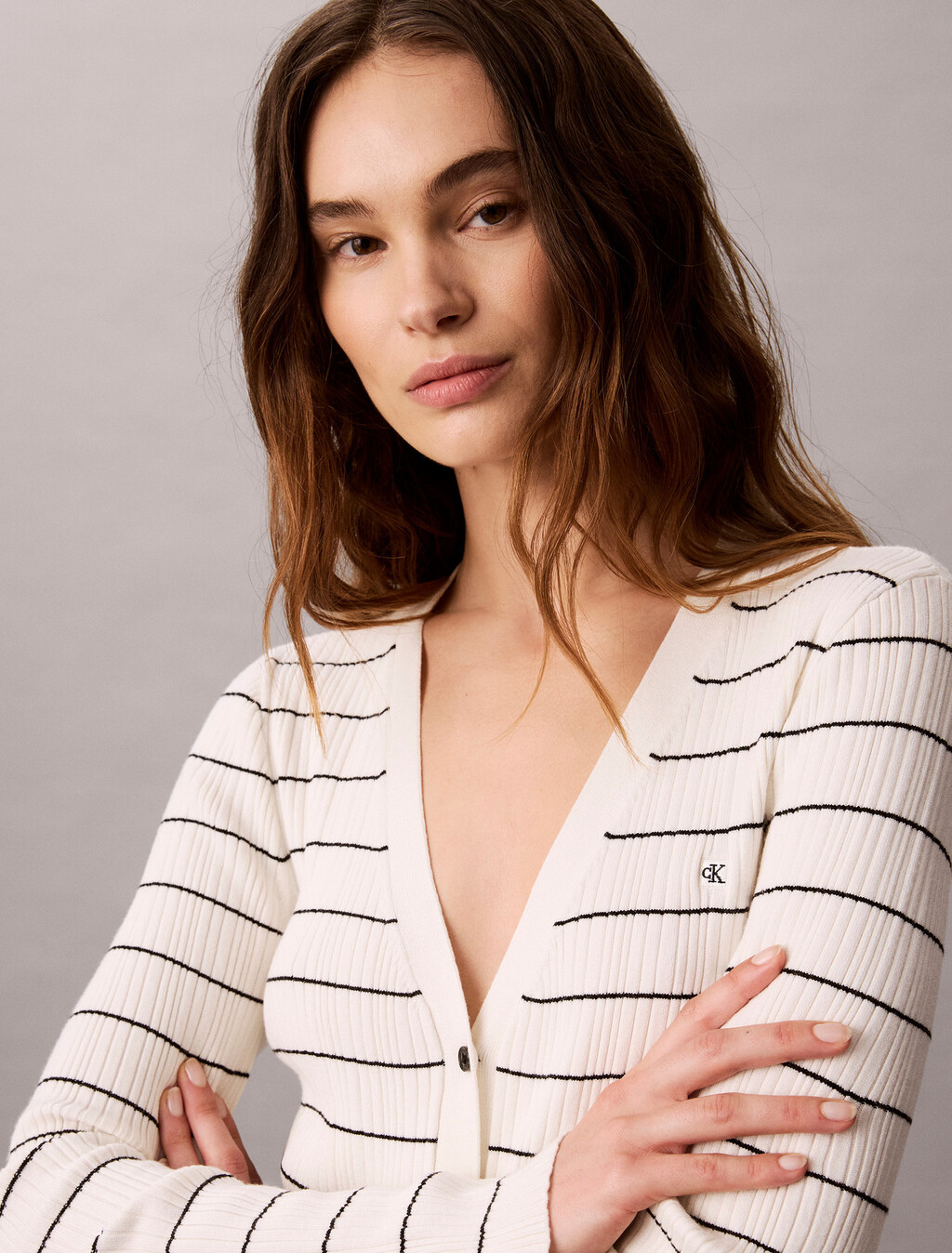 Rib Stripe Cardigan, Tofu, hi-res