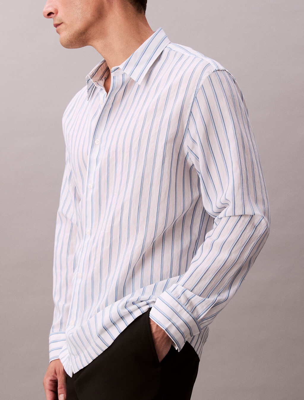 Striped Relaxed Button-Down Shirt, Brilliant White, hi-res