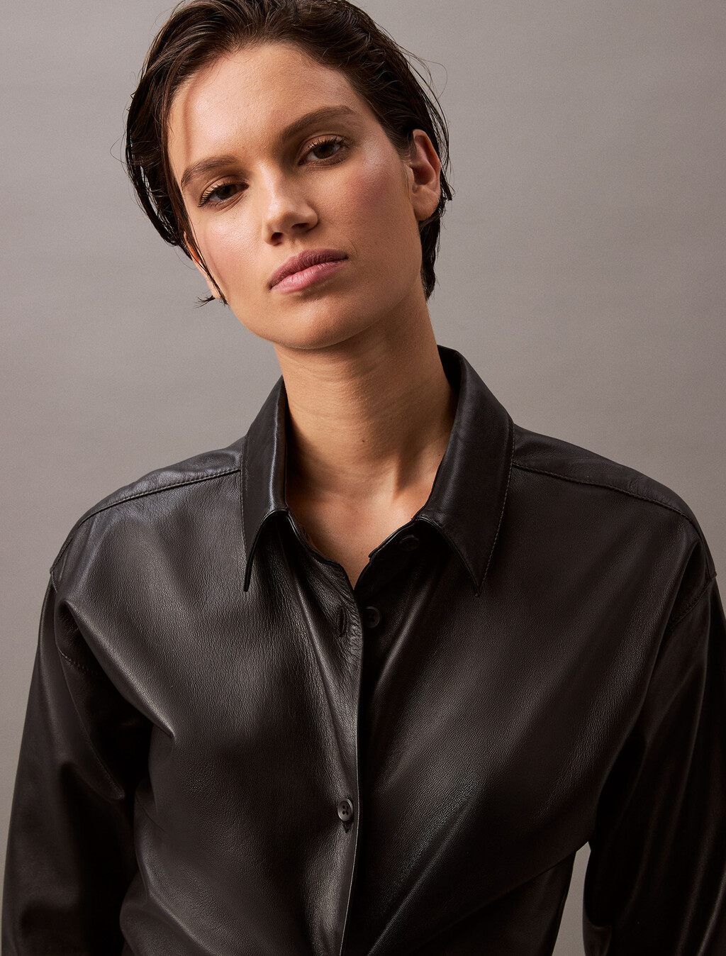 Nappa Leather Shirt, Black Beauty, hi-res