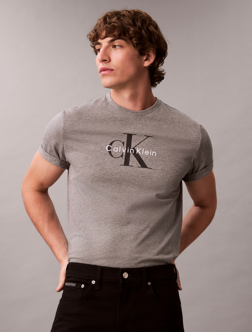 Monogram Crewneck Tee, Med Grey Htr, hi-res