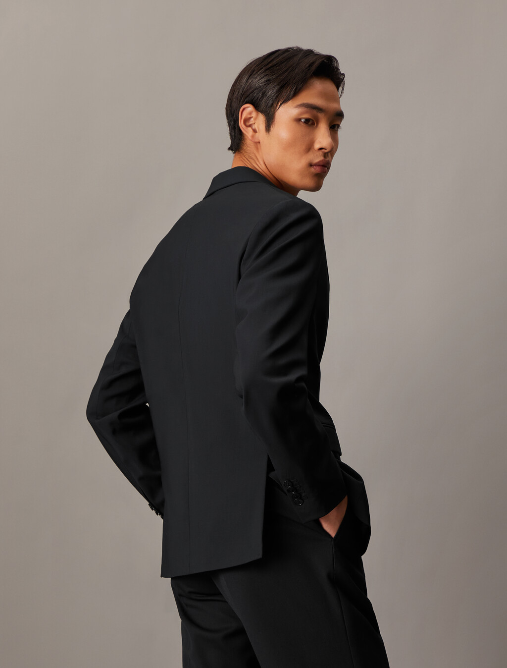 Refined Wool Slim Blazer, Black, hi-res