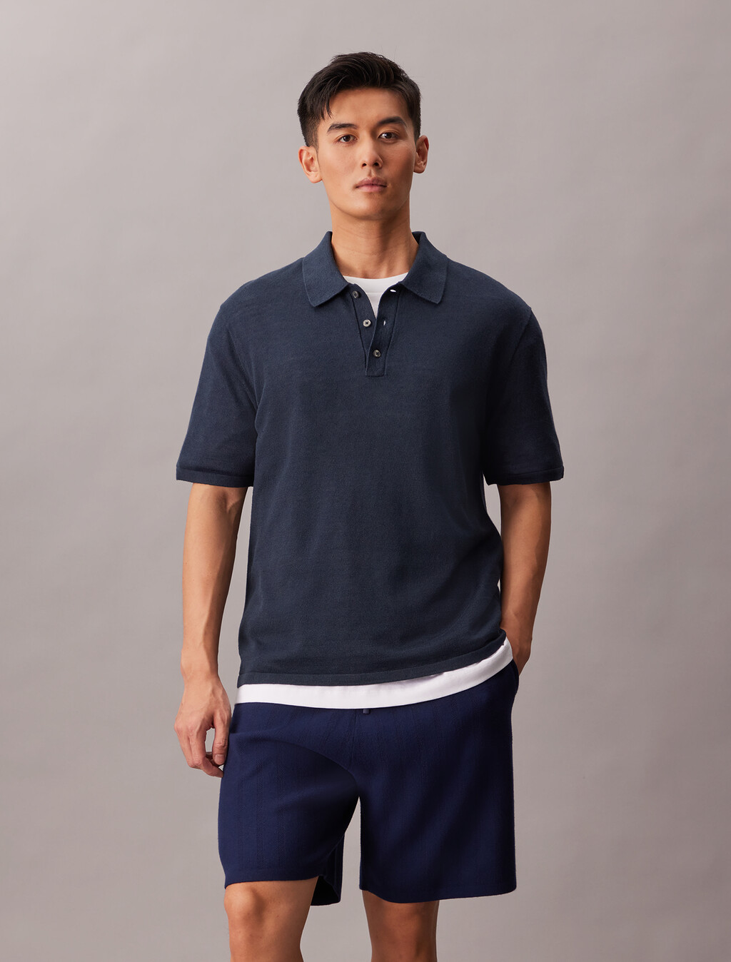 Linen Blend Classic Sweater Polo Shirt, Carbon, hi-res