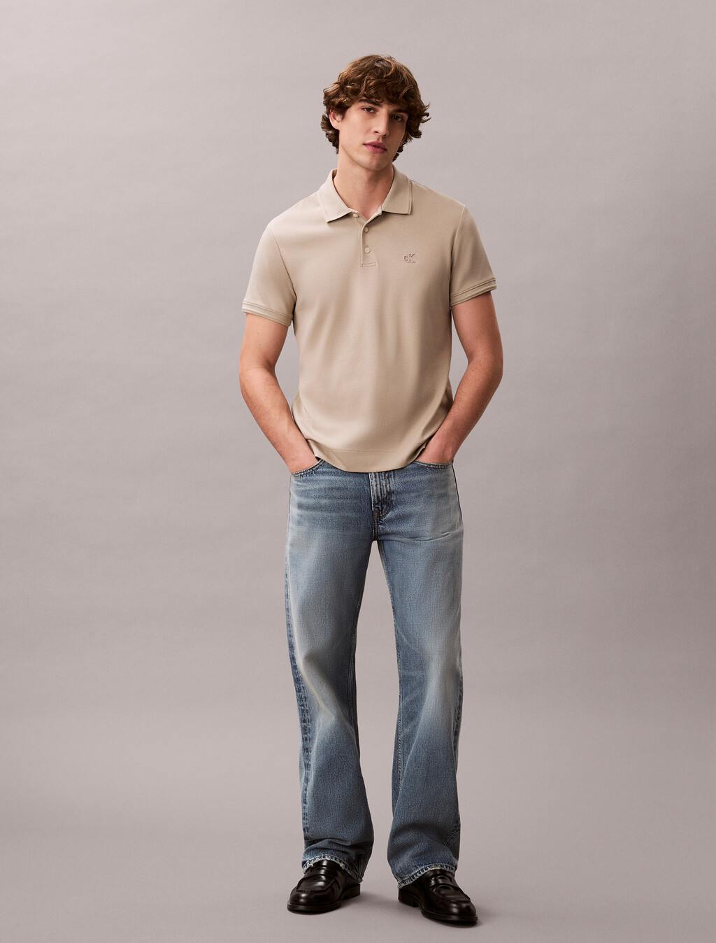 Luxe Tipped Slim Polo, Ancient Marble, hi-res