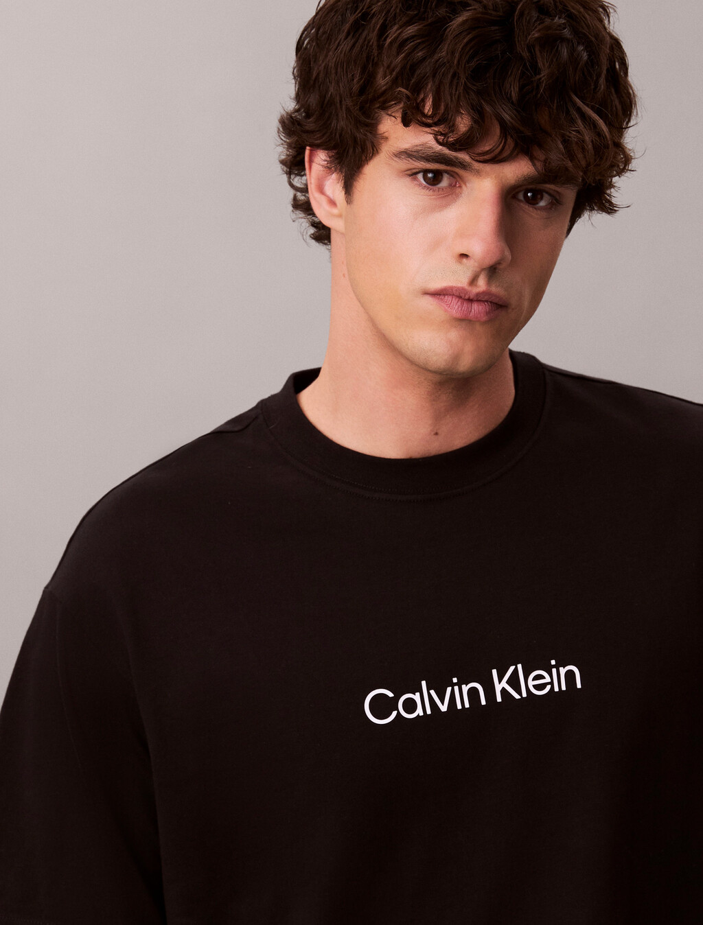Calvin Logo Crew Neck Tee, Black, hi-res