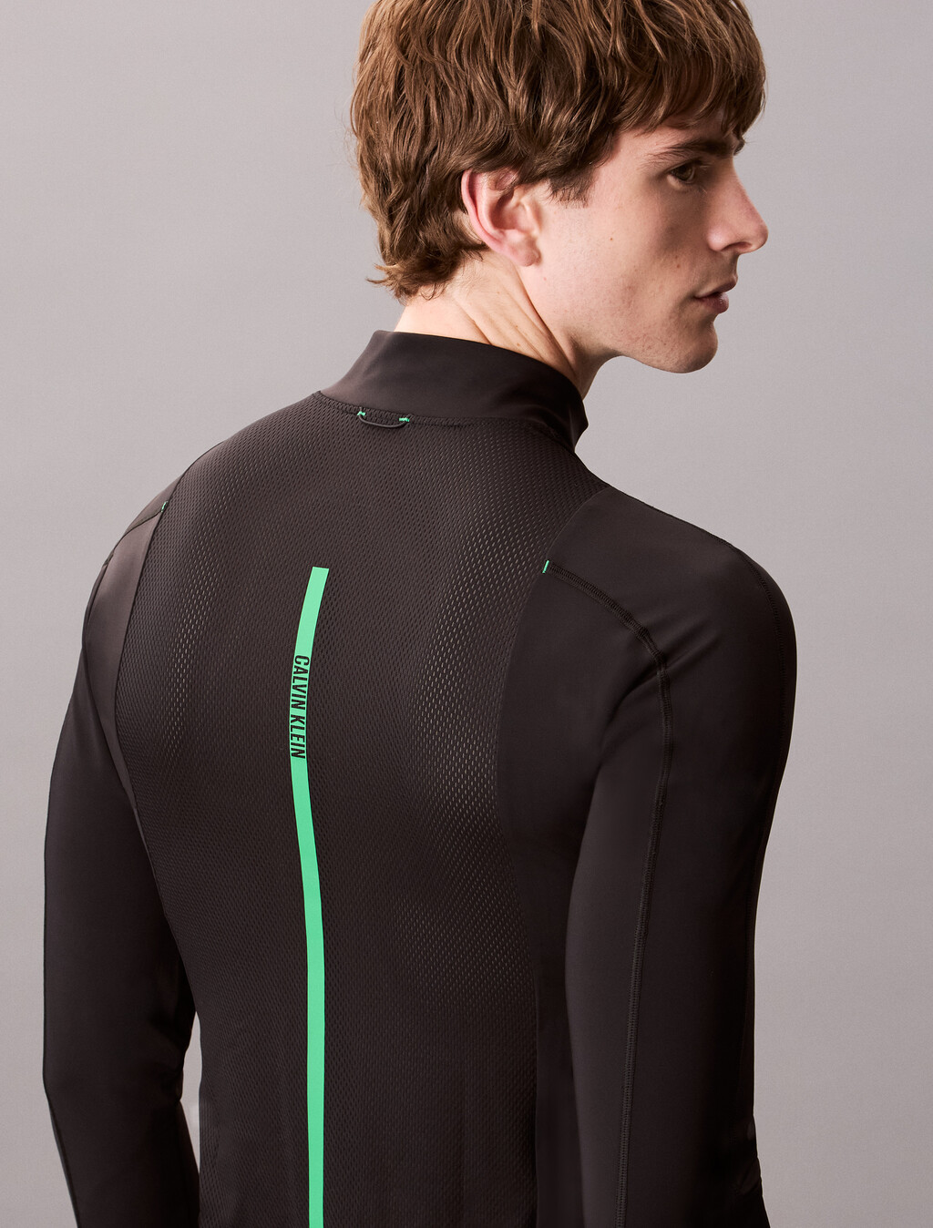 Sheer Alpaca Fine Gauge Crewneck Sweater, BLACK W/ BLOSSOM GREEN LOGO, hi-res
