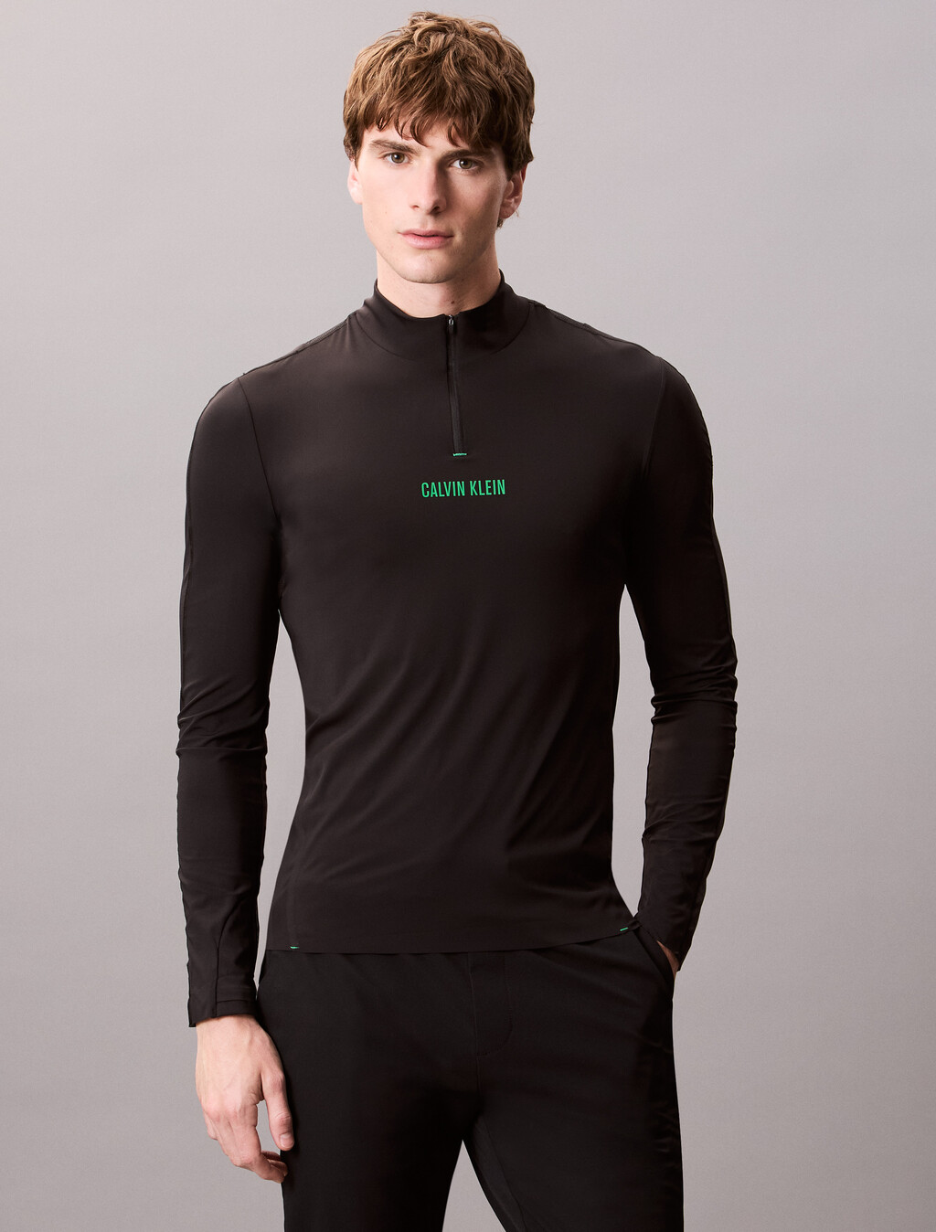 Sheer Alpaca Fine Gauge Crewneck Sweater, BLACK W/ BLOSSOM GREEN LOGO, hi-res
